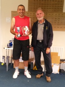 Simon receiving trophy from Tony, Club President